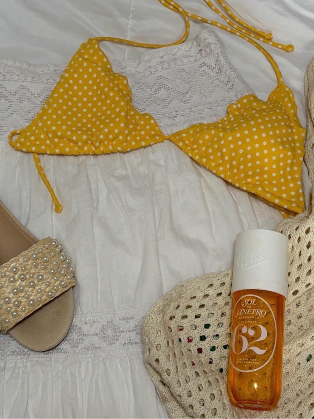 Victoria's Secret Yellow Polka Dot Ruffle Triangle Bikini Top